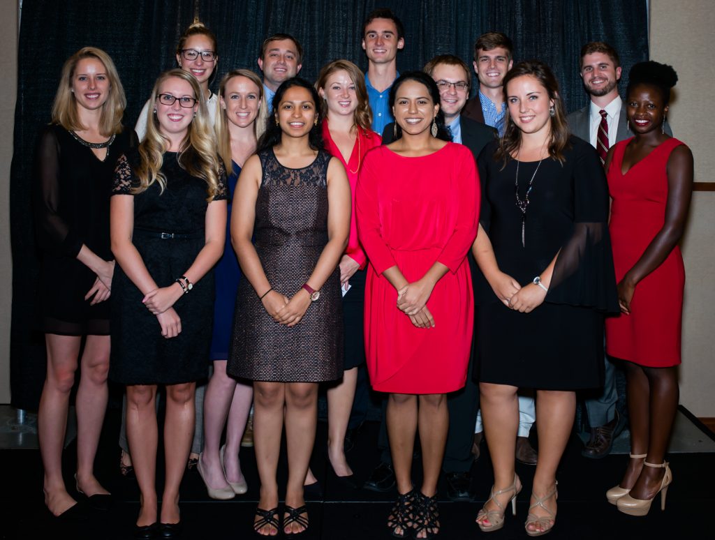 The first class of graduates of the KMA Medical Student Outreach and Leadership Program were recognized during the 2016 KMA Annual Meeting. Pictured are Abby Baumgartle, front row left, Sreeja Sanampudi, Mallika Sabharwal, Elizabeth Mirsky; Melinda Ruberg, middle row left, Mary Jane Schumacher, Samantha Edwards, Wesley Field; Valerie Wolf, back row left, Ryan Blackburn, David Hagan, Grant McKenzie and Christian Moser.